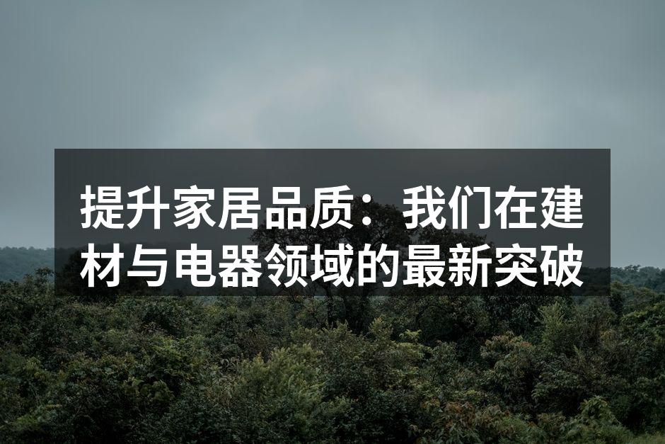 提升家居品质：我们在建材与电器领域的最新突破